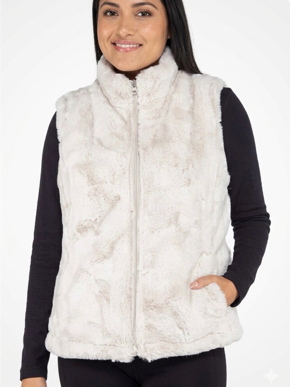 Nicole Miller Cream Quilted Faux-Fur Lined Puffer reversible Vest size M 8/10